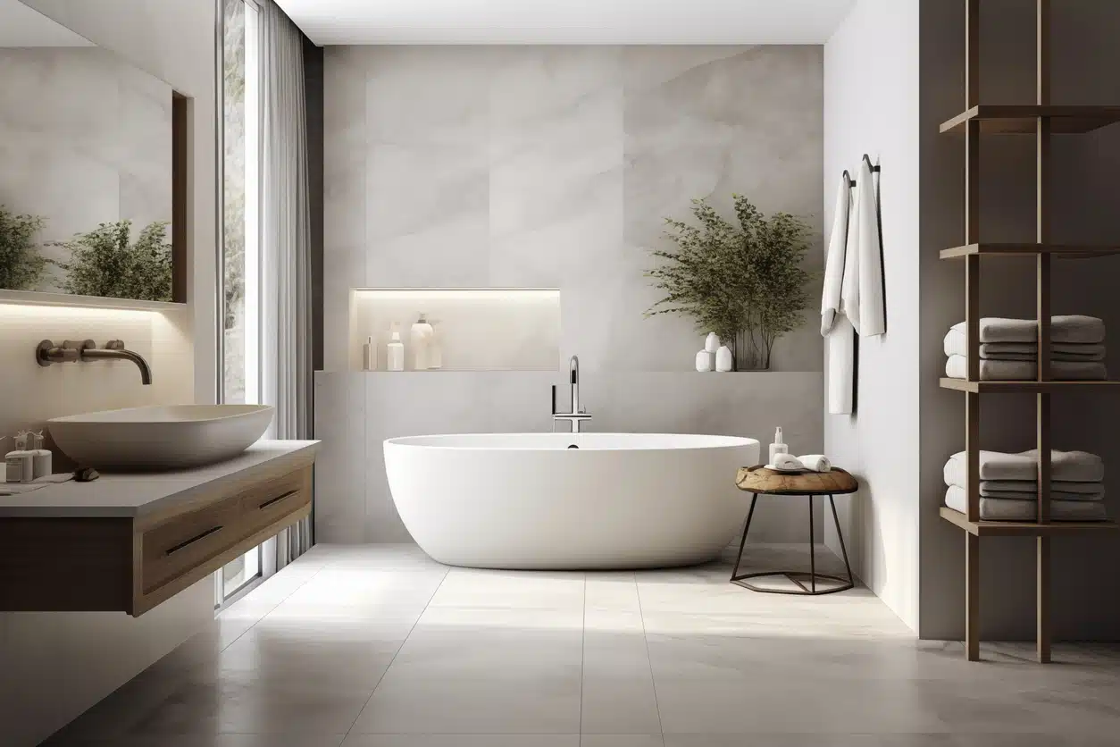 Carrelage imitation pierre : robustesse et charme rustique pour une salle de bains durable