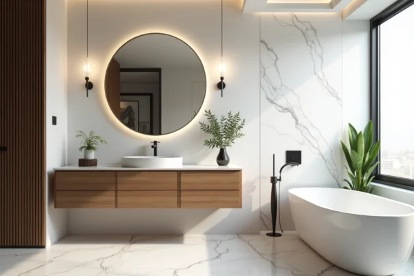 Conseils de décoration pour une salle de bain blanche et bois élégante